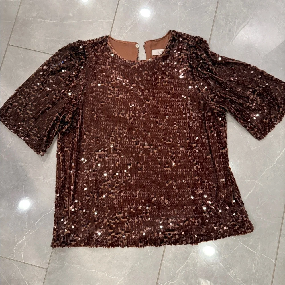 Loft, brown sequins top! Size medium. Worn once! - Picture 2 of 4